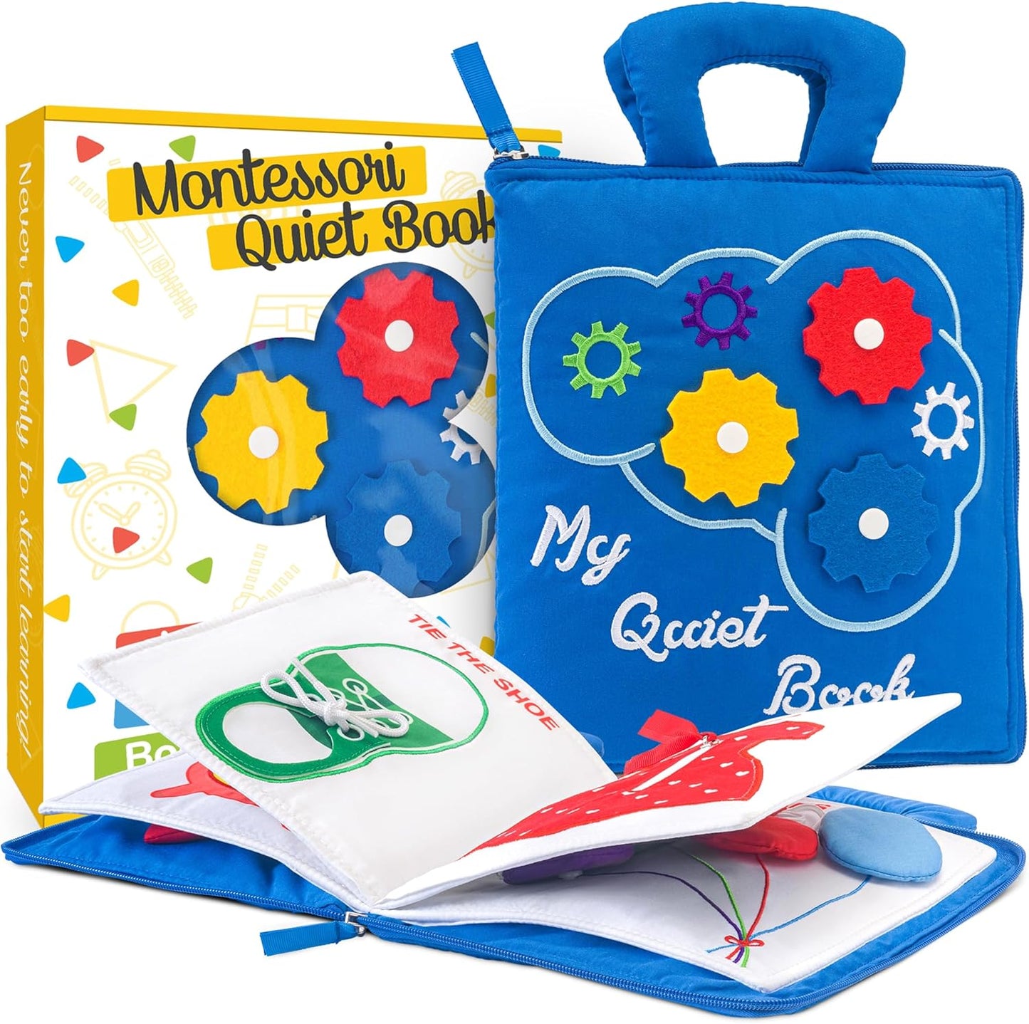 Quiet Book Montessori Toys for 1 2 3 Year Old, Busy Book for Toddlers 1-3 Travel Toy with Preschool Learning Activities, Educational Toy with 9 Sensory Toddler Activities for Boys & Girls