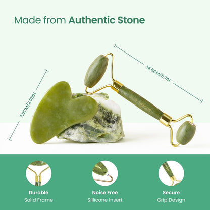Jade Roller for Face and Gua Sha Facial Tools - Includes Real Jade Roller and Gua Sha Set - Certified Face Roller and Guasha for Your Skin Care Routine