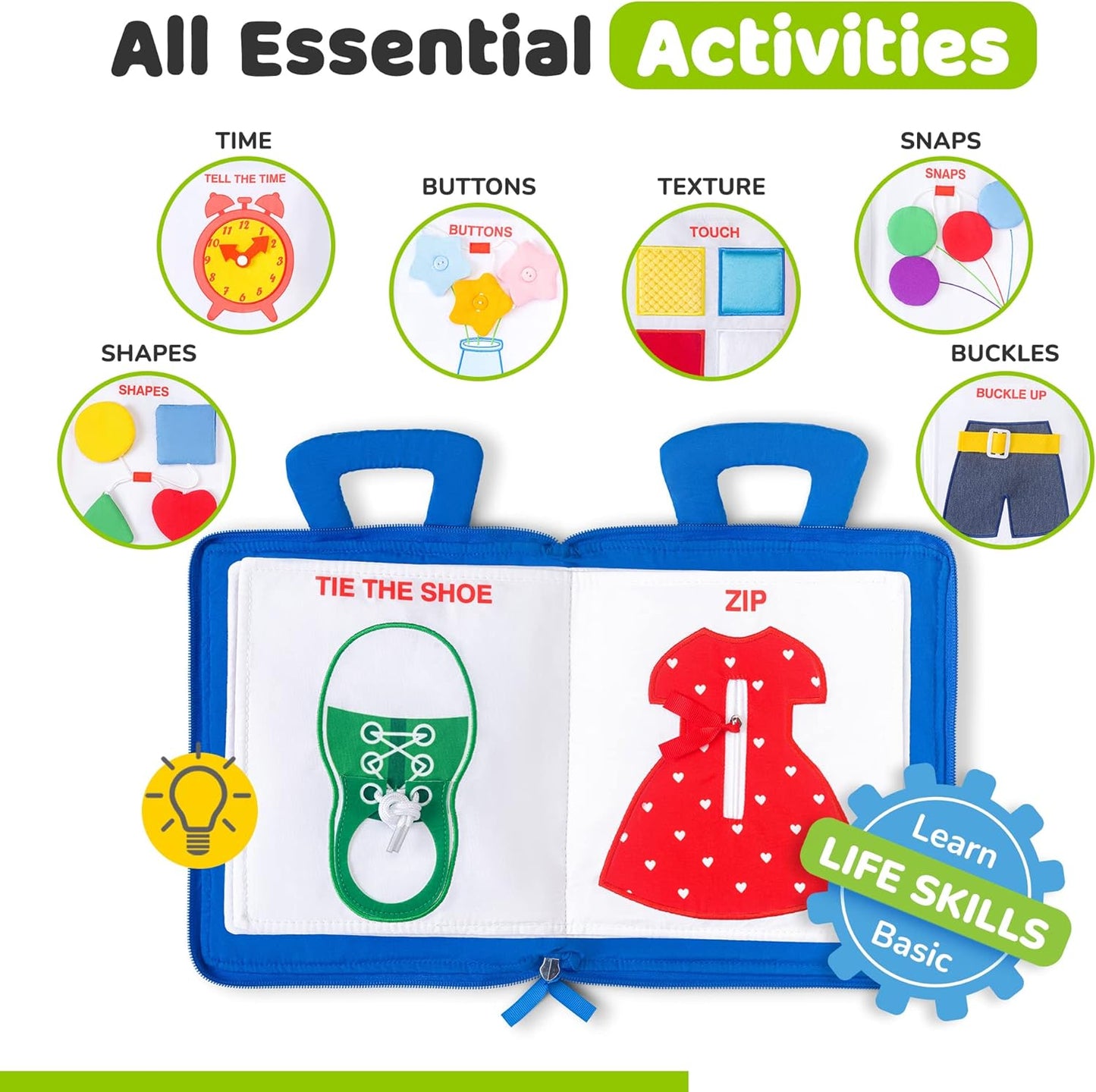 Quiet Book Montessori Toys for 1 2 3 Year Old, Busy Book for Toddlers 1-3 Travel Toy with Preschool Learning Activities, Educational Toy with 9 Sensory Toddler Activities for Boys & Girls