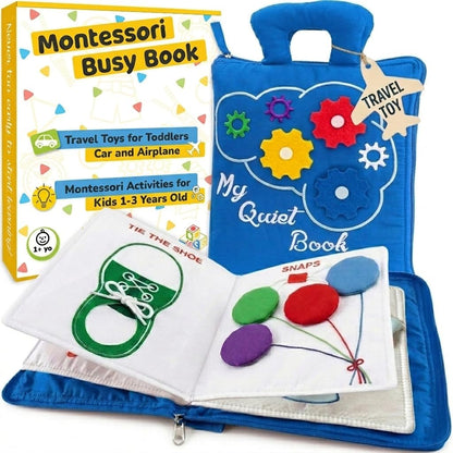 Quiet Book Montessori Toys for 1 2 3 Year Old, Busy Book for Toddlers 1-3 Travel Toy with Preschool Learning Activities, Educational Toy with 9 Sensory Toddler Activities for Boys & Girls