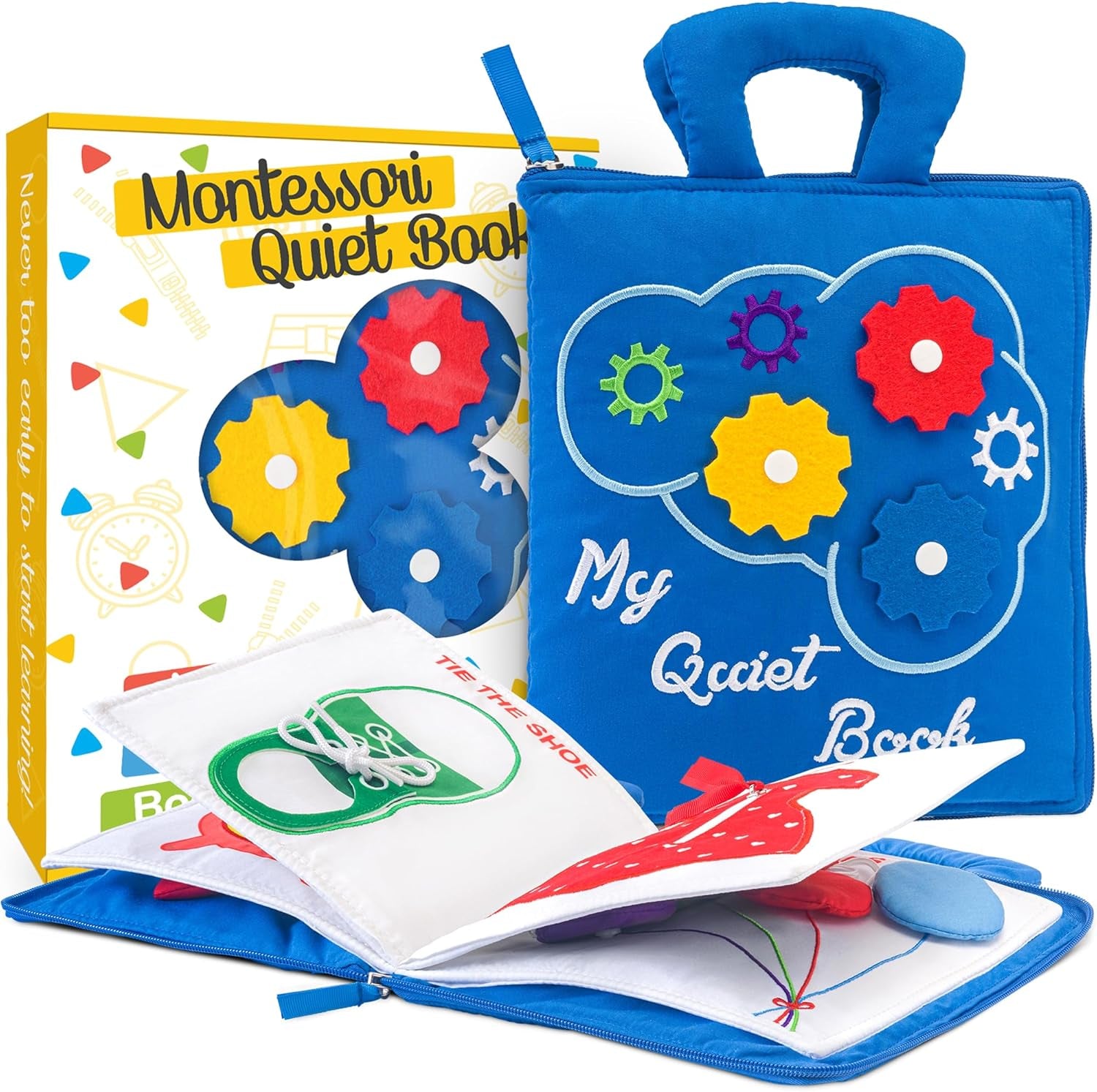 Quiet Book Montessori Toys for 1 2 3 Year Old, Busy Book for Toddlers 1-3 Travel Toy with Preschool Learning Activities, Educational Toy with 9 Sensory Toddler Activities for Boys & Girls