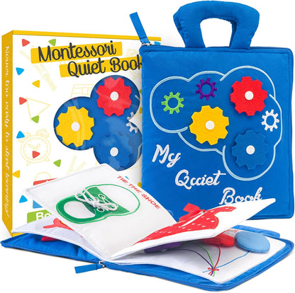 Quiet Book Montessori Toys for 1 2 3 Year Old, Busy Book for Toddlers 1-3 Travel Toy with Preschool Learning Activities, Educational Toy with 9 Sensory Toddler Activities for Boys & Girls
